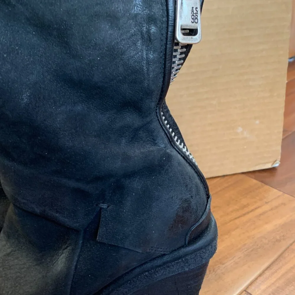 A.S.98 Women's Sabina Wedge Leather Suede Boots Black sz 38 7.5 Side Zip Ankle